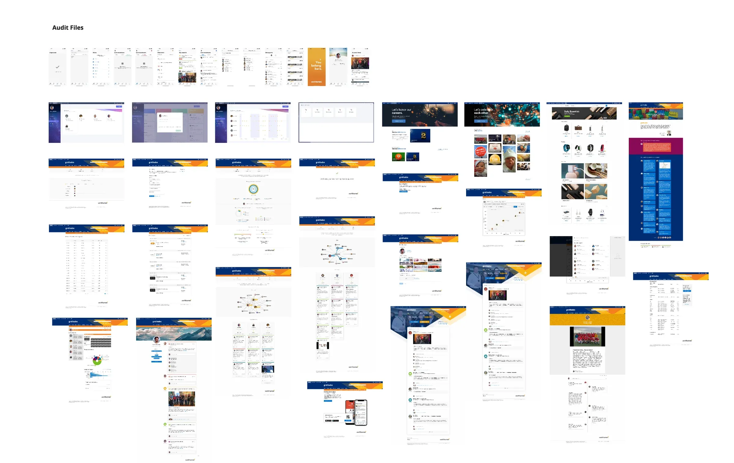 A wall of screenshots from an audit of the existing platform