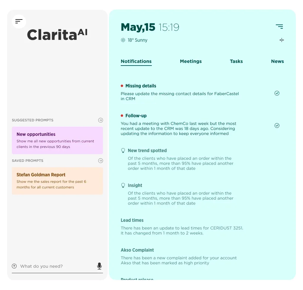 ClaritaAI on a tablet, with the menu collapsed