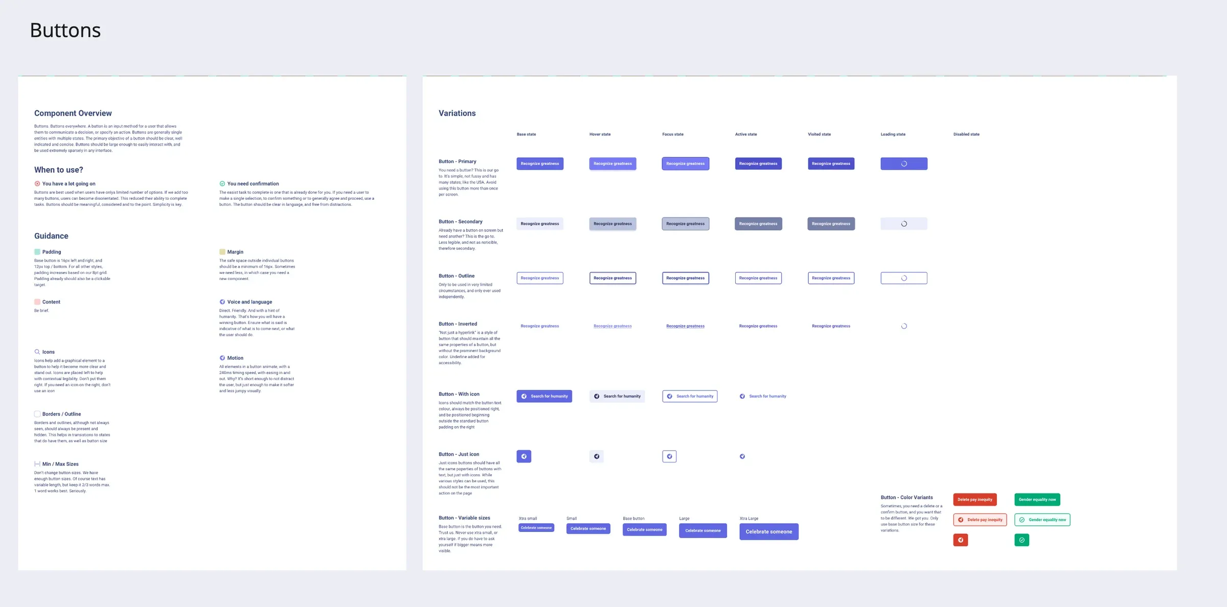 Usage guidelines and variations for the button component