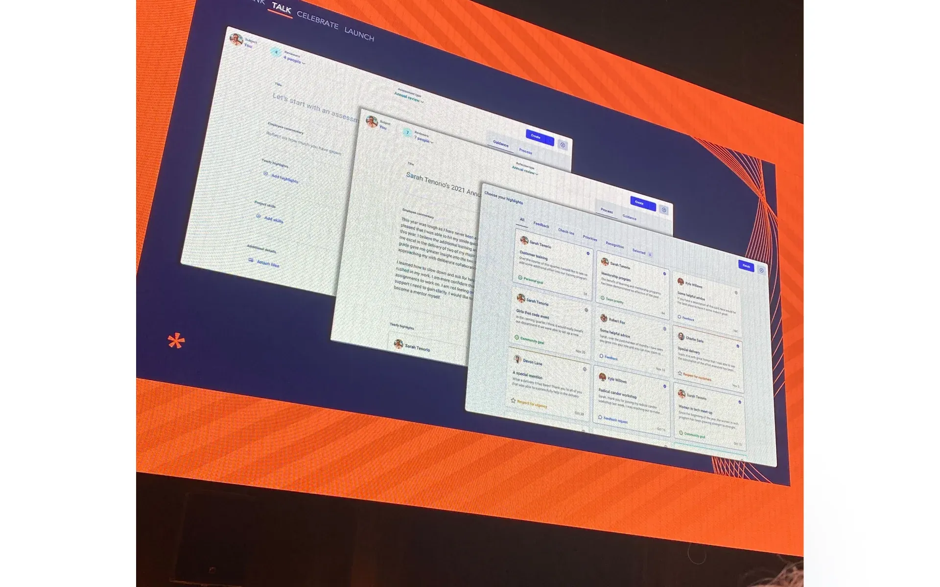 Reflections shown on a large stage screen